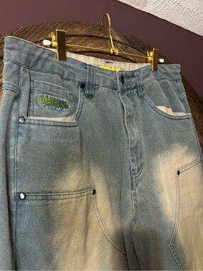 Men's Washed Blue Denim Jeans - Casual Workwear Style
